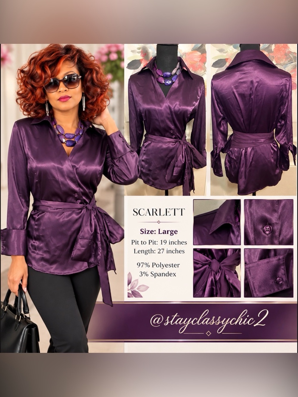 Scarlett Women's Purple Satin Blouse